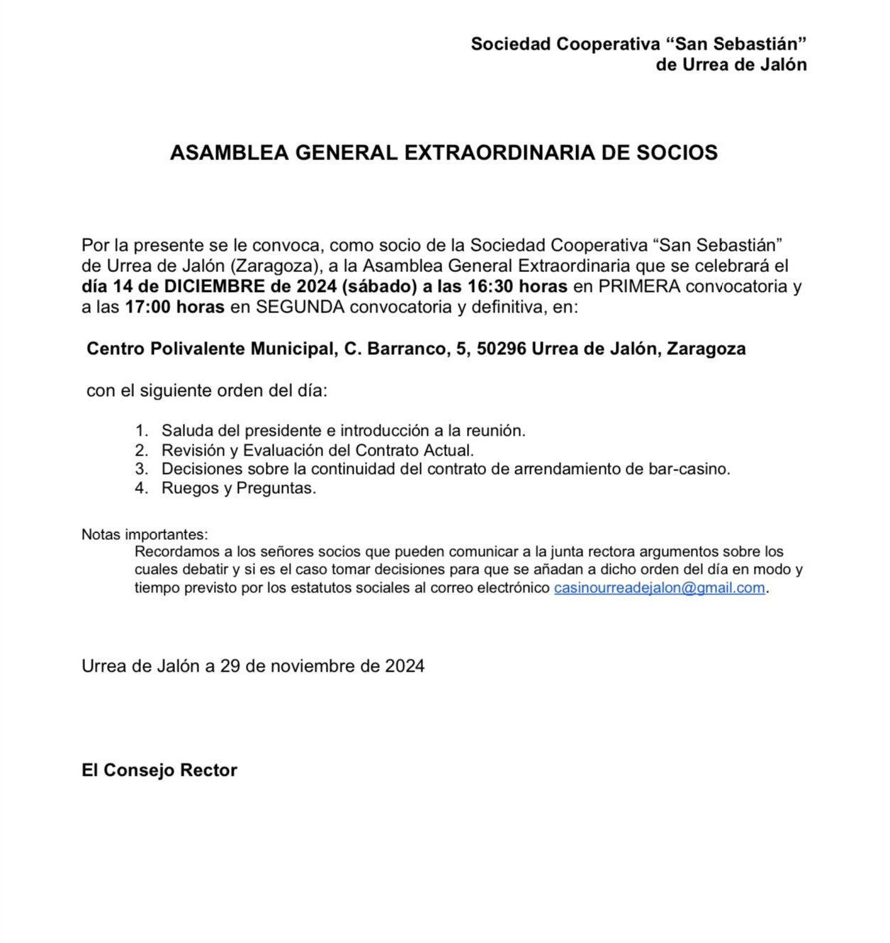 Asamblea general extraordinaria de socios